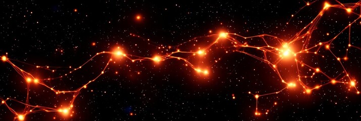 Fototapeta premium Glowing Network Abstract - Abstract of a glowing network of lines and points against a dark background. Ideal for technology, science, or space-related projects