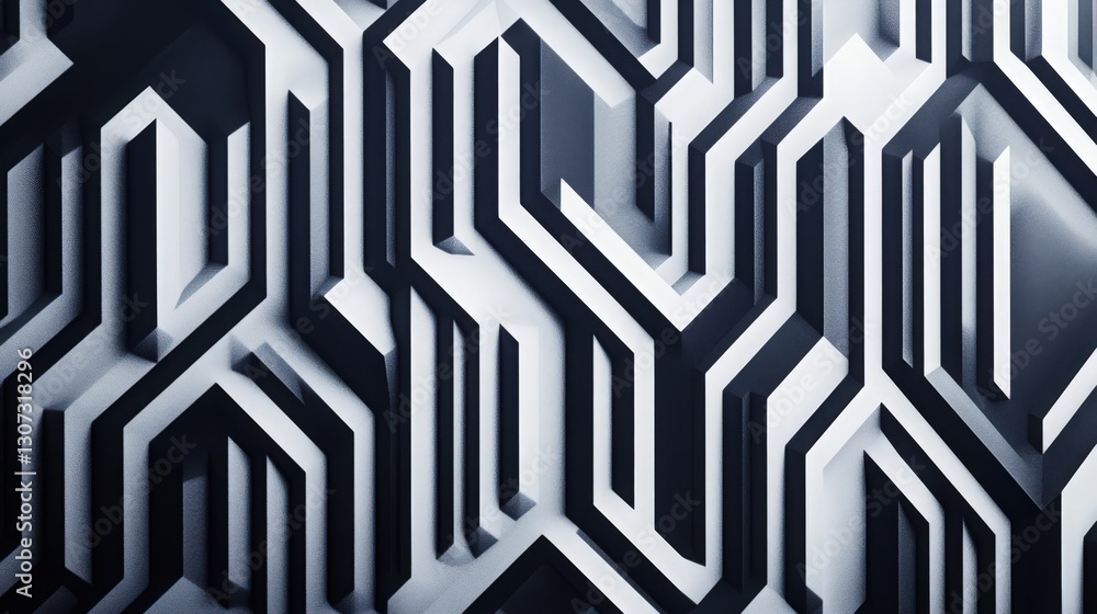 Poster monochromatic geometric labyrinth creating a modern techno urban structure