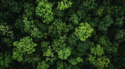 Fototapeta premium A dense aerial view of lush green tree canopies