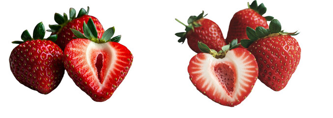 A white background serves as the setting for an isolated strawberry, complete with clipping path