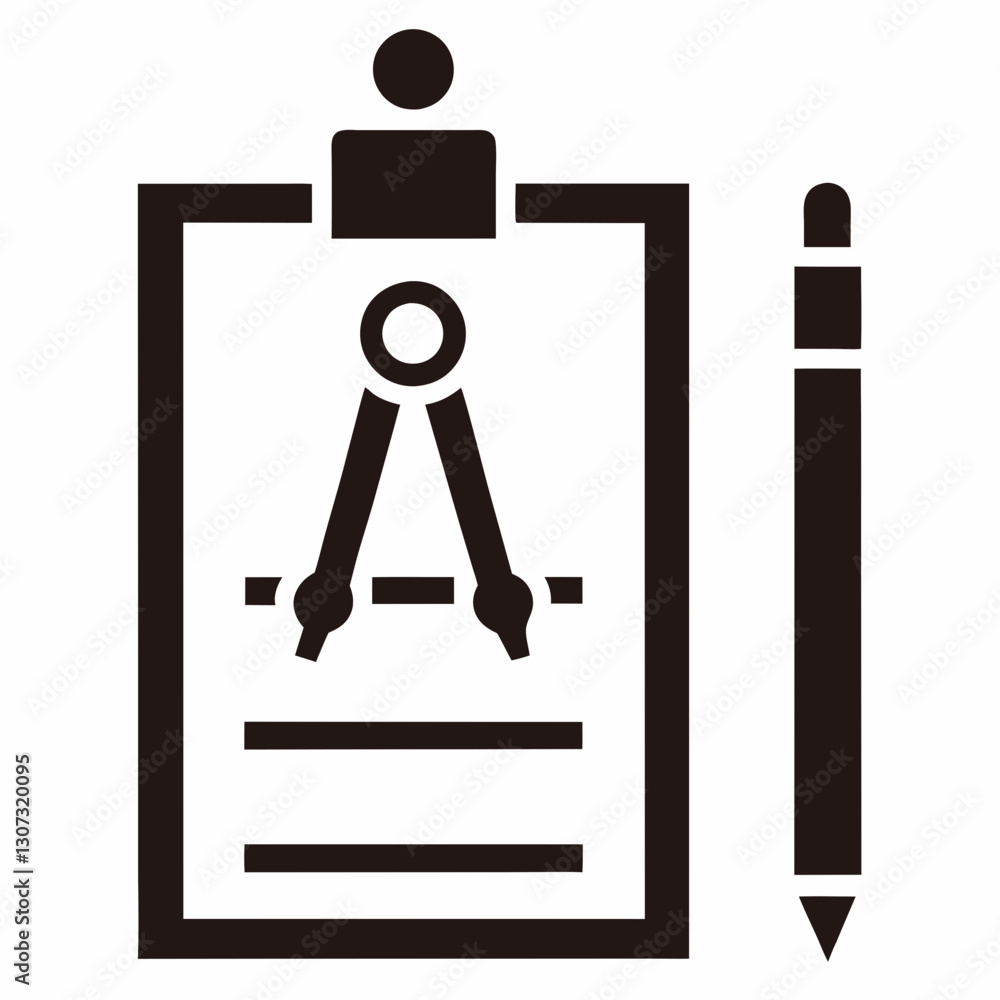 Poster blueprint design icon with compass and pen symbol technical drafting tools project planning architec