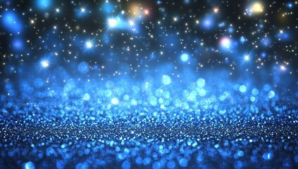 Fototapeta premium Abstract blue glitter background with bokeh lights, shiny and sparkling texture for elegant design