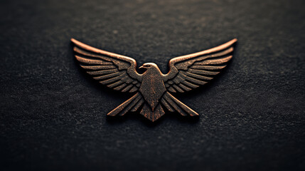 Minimalistic eagle emblem with detailed wings on dark background