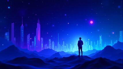 Obraz premium Futuristic Cityscape Under Starry Sky