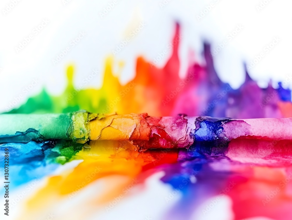 Poster vibrant rainbow crayon with colorful drips creating a fluid spectrum