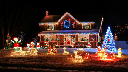 House decorated with Christmas decoration and lights