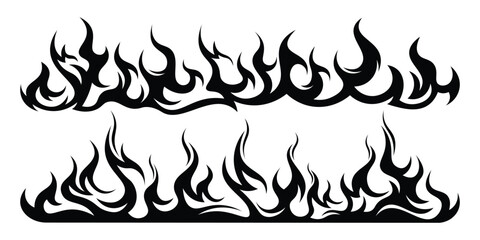 Silhouette Fire flames. Old school tattoo neo-tribal style or silhouette flame for cars. set vector icons. Fire sign. Fire flame icon isolated on white background. Vector illustration