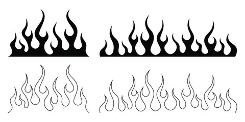 Silhouette Fire flames. Old school tattoo neo-tribal style or silhouette flame for cars. set vector icons. Fire sign. Fire flame icon isolated on white background. Vector illustration © THETO STUDIO