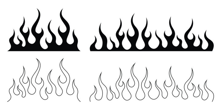 Silhouette Fire flames. Old school tattoo neo-tribal style or silhouette flame for cars. set vector icons. Fire sign. Fire flame icon isolated on white background. Vector illustration