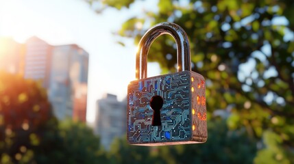 Cybersecurity measures for protecting data in urban environments digital lock concept technology nature