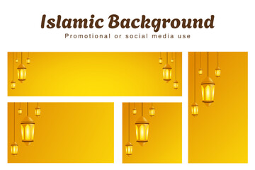 Elegant Islamic background with glowing lanterns on a golden gradient, perfect for Ramadan, Eid, and social media promotions.