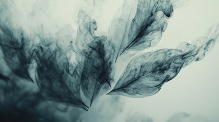 Abstract Teal and Gray Leaf Ink Design in Water