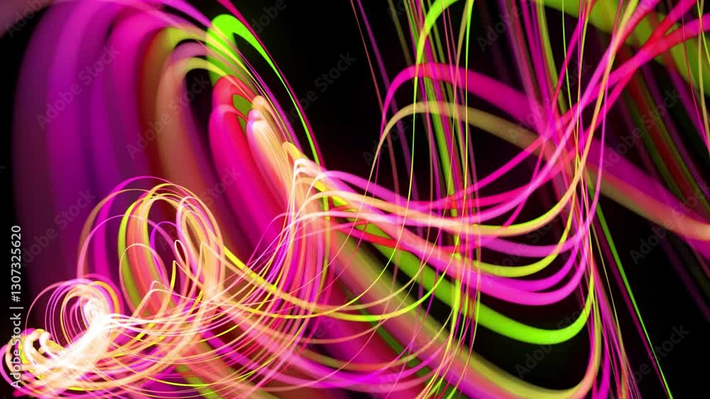 Poster 4k abstract visual: seamless loop of neon light trails forming spirals. use as a background for webs