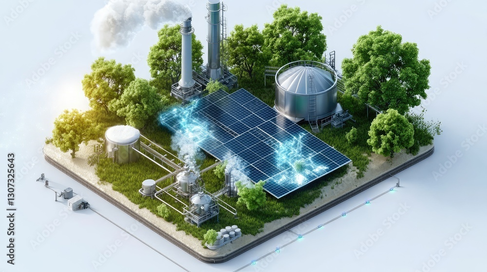 Poster smart factory with iot-connected machines optimizing energy efficiency.