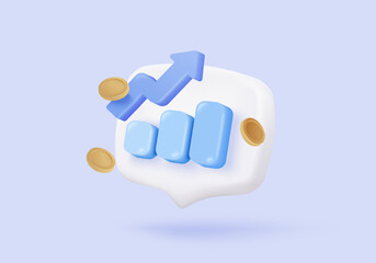 3D stock trading graph report for statistic market in bubble icon. Sell and buy money cash and exchange with finance business, analyzing investment. 3d bank trading icon vector render illustration