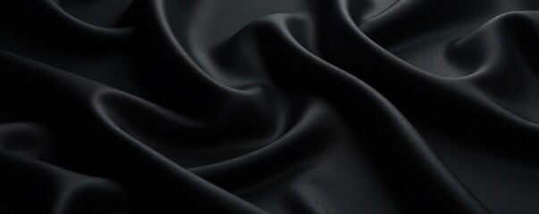 Obraz premium Luxurious black silk, soft sheen, ample blank area , shadow, surface, luxury background