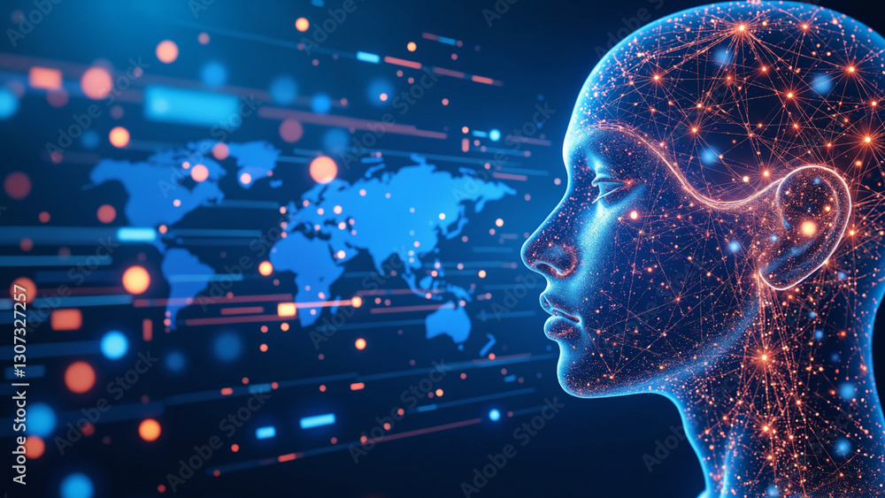 Poster digital background perfect for tech processes, neural networks, artificial intelligence, data transf