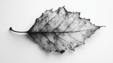 Black and White Skeleton Leaf on White Background Detailed Macro Photography