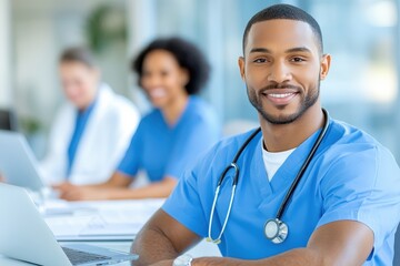 Smiling Male Nurse In A Clinical Setting