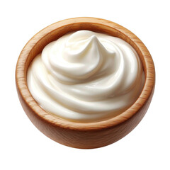 Sour Cream On Wooden bowl isolated on transparent background