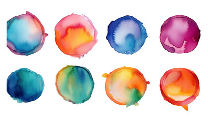 colorful set of watercolor splash stains isolated on white or transparent png