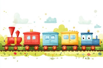 Colorful train set on white background for kids