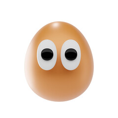 Realistic 3D Brown Egg Icon with Glossy Finish with Funny Eyes