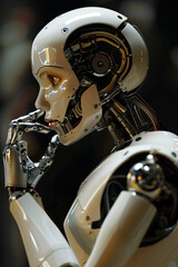 Fototapeta premium Futuristic humanoid robot in deep thought
