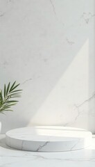 White marble platform, subtle veining, pristine surface , polished, photography