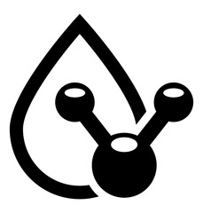 vector icon representing a water droplet with a molecular structure inside symbolizing mineral water or water composition.