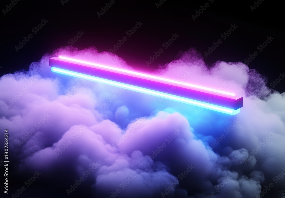 Poster vibrant neon light bar surrounded by colorful fog in a dark abstract background for modern design an