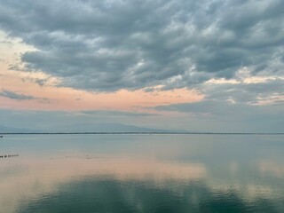 sunset over the kerkini lake
