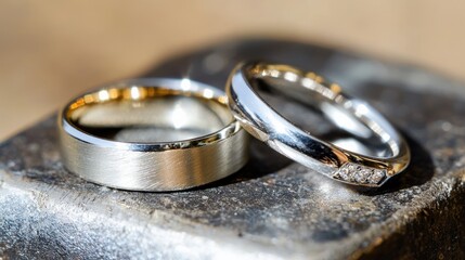Elegant Wedding Rings on Jeweler's Anvil Symbolizing Love and Commitment