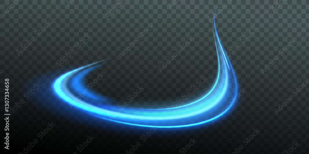 Poster Soft blue glowing curved lines. 3D vector glossy waves. Air effect. isolated on transparent background.