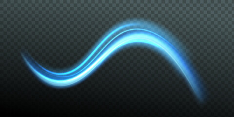 Soft blue glowing curved lines. 3D vector glossy waves. Air effect. isolated on transparent background.