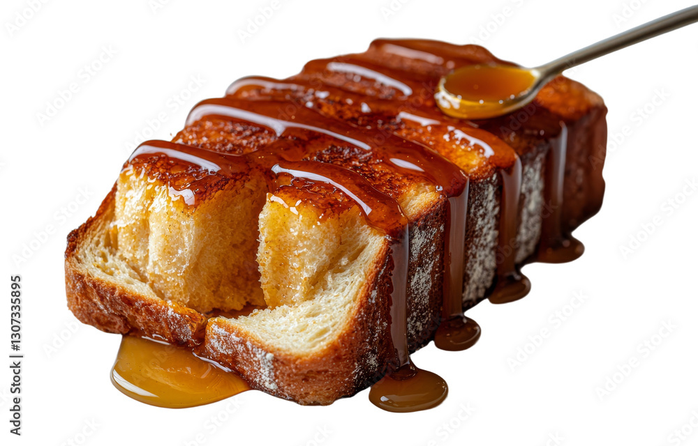 Poster Honey and peanut butter are smeared on a slice of bread, which is isolated on a white background