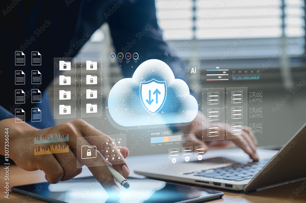 Fototapete cloud based file storage with advanced security, encrypted data protection, and ai backup solutions,