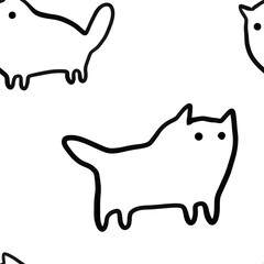 black and white illustration of a cartoon cat