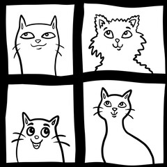 set of cats abstract seamless endless repeat pattern background fabric fashion design allover print wrapping paper digital illustration art texture textile wallpaper black and white apparel image 