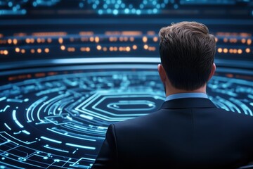 Businessman Engaging With Futuristic Data Interface