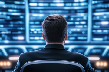 Fototapeta premium Man Analyzing Digital Display Full Of Data Streams