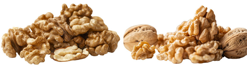 Obraz premium A white background features a solitary pile of unshelled walnuts