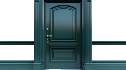 Green Door Stands Tall, Isolated on White Background