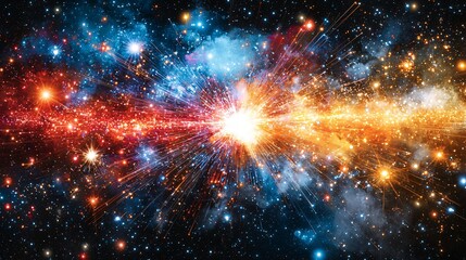 Cosmic Collision Galaxies colliding, stars exploding, dark matter background, science illustration