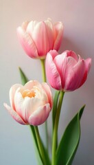 Naklejka premium Pastel shades of tulips and peonies intertwined with delicate stems, pastel, stem
