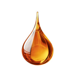 A drop of oil flows smoothly downward, emphasizing its fluidity and transparency on a clean background, reflecting light subtly.