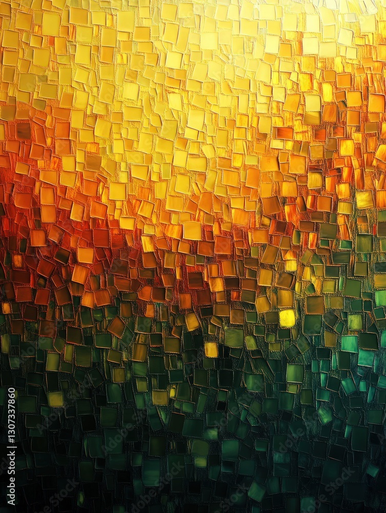 Poster Abstract Mosaic Pattern Of Colorful Square Tiles Displaying A Gradient Effect Transitioning From Yellow To Green