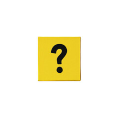 A striking yellow square displays a prominent black question mark, designed for use in graphics or marketing materials.