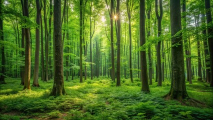 Fototapeta premium Dense foliage amidst large group of trees in a lush environment, forest crowd, wilderness