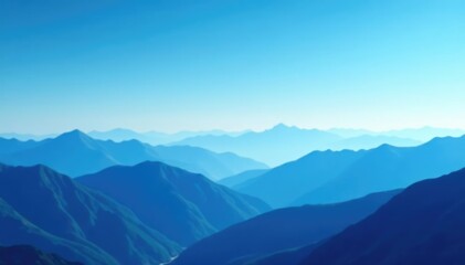 Fototapeta premium Layered blue mountains under a clear blue sky with a subtle gradient, serene landscape, gradient